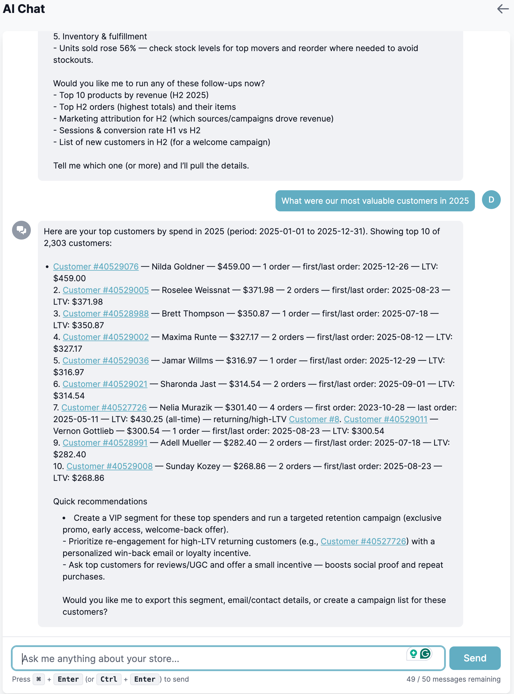 StoreRadar AI Chat - Conversation Example